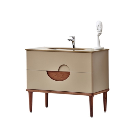 Modern Matt Beige 32" Solid Plywood Bathroom Vanity, Vela