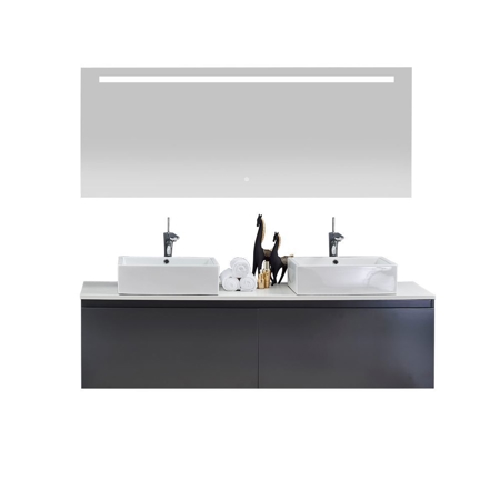 Contemporary Double Wall Mounted Bathroom Vanity Set, Nova Matt Gray