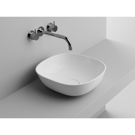 Ronda 16" Matt White Rectangular Vessel Sink, Solid Surface