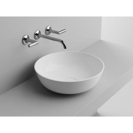 Ronda 16" Matt White Round Vessel Sink, Solid Surface