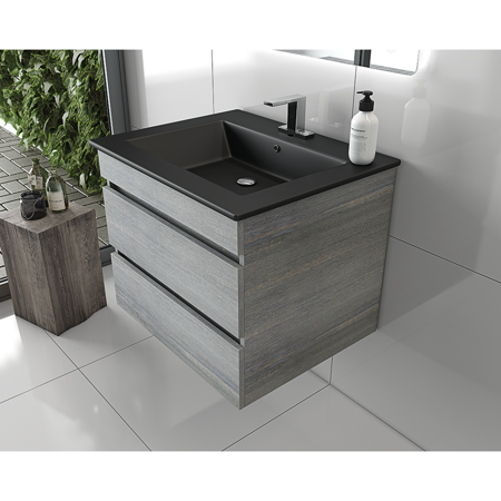 24" Glance Frozen Gray Bathroom Vanity, Matt Black Sink