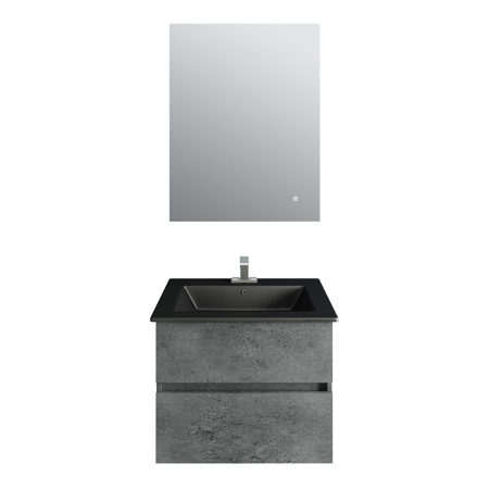 24'' Concrete Gray Vanity, Matt Black Sink, Linea Mirror
