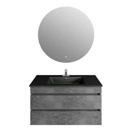 36'' Glance Granite Vanity, Matt Black Sink, Moon Mirror