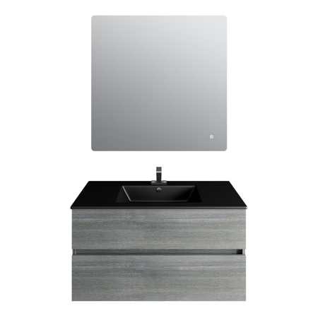 36'' Frozen Gray Vanity, Matt Black Sink, Avenue Mirror