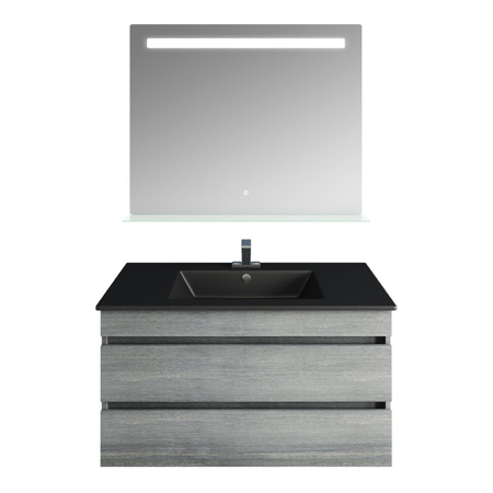 36'' Glance Frozen Gray, Matt Black Sink, Ronda Mirror