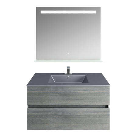 36'' Frozen Gray, Matt Gray Sink, Ronda Mirror