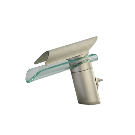 Danu single handle lavatory faucet with glass spout in Brushed Nickel