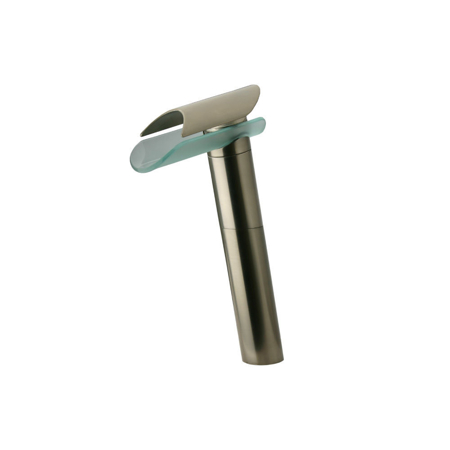 Danu tall single handle lavatory vessel filler with glass spout in Brushed Nickel
