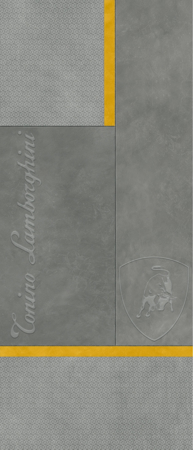 Korium Grey Yellow Square Logo 48"x110" Porcelain Tile