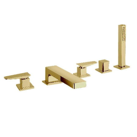 Quadro Roman Tub With Lever Handles And A Diverter With Hand Held Shower Matt Gold