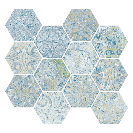 Bohemian Blue 11.02" x 11.81" Natural Mosaic Hexagonal Porcelain Tile