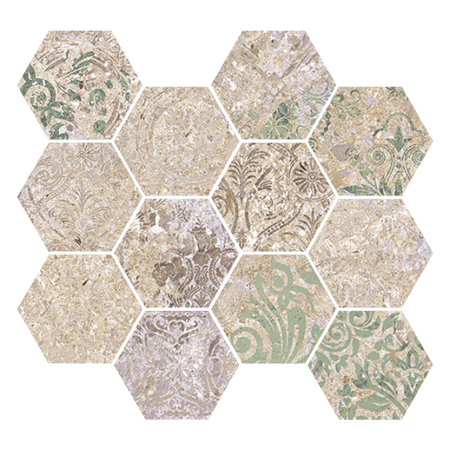 Bohemian Blend 11.02" x 11.81" Natural Mosaic Hexagonal Porcelain Tile