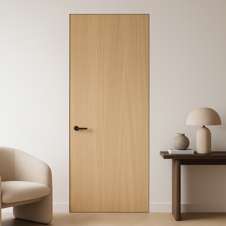 White Oak Flush with Wall Modern Interior Door Filo Muro 3'-0" x 9'-0" Left
