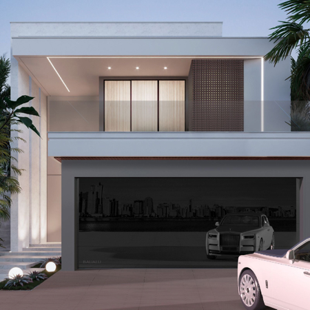 Graphite Grey Moderno Frameless Glass Garage Door  16' x 7'